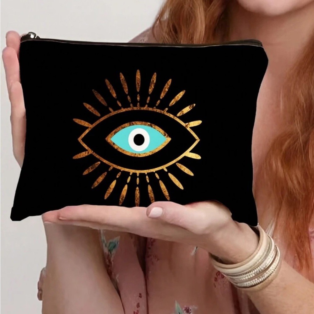 Canvas Evil Eye Protector Makeup Bag